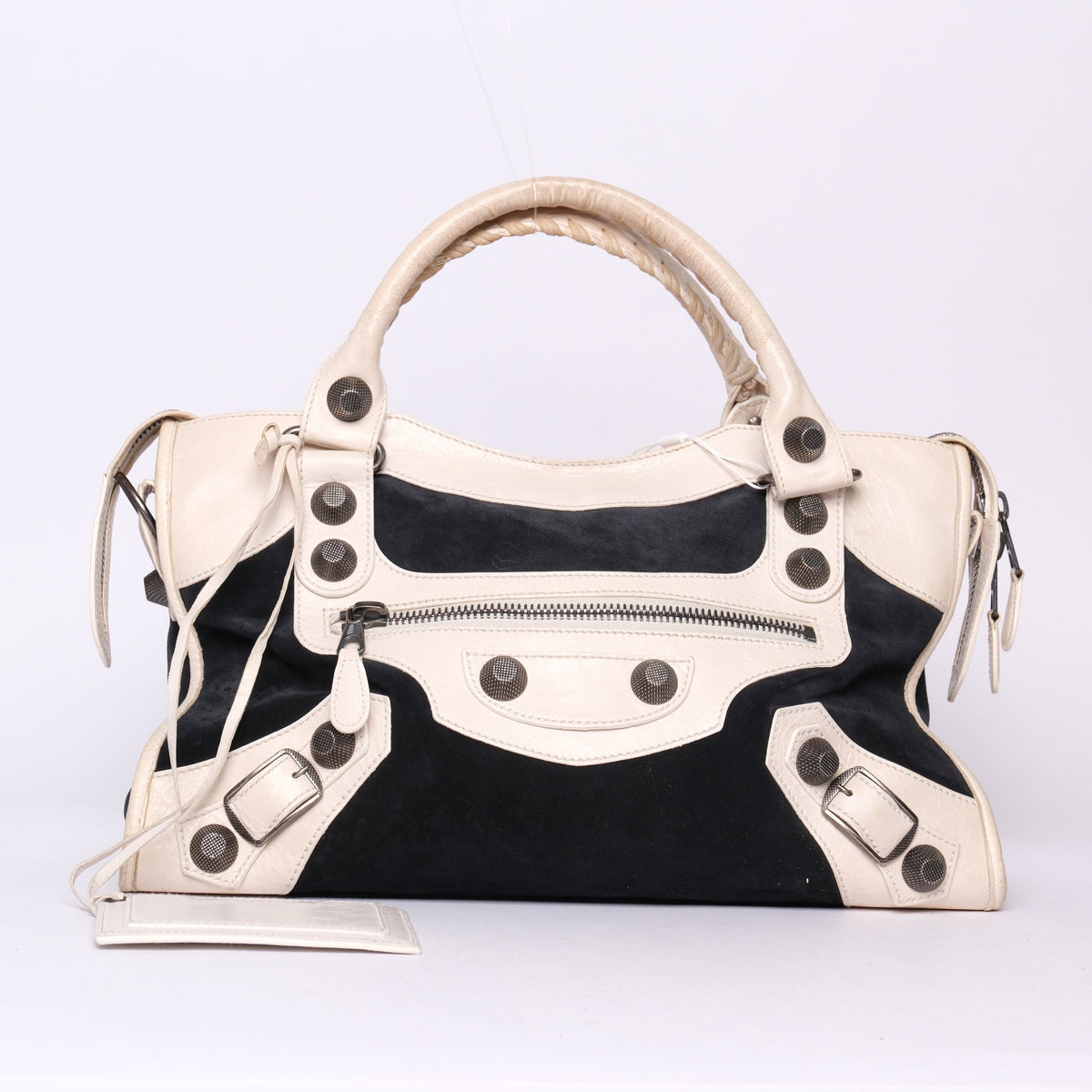 Balenciaga Black Suede & Ivory Leather City Bag