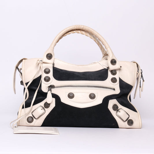 Balenciaga Black Suede & Ivory Leather City Bag