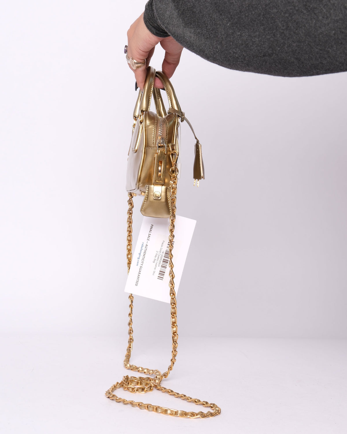 Prada Gold Coated Leather Mini 2-Way Bag