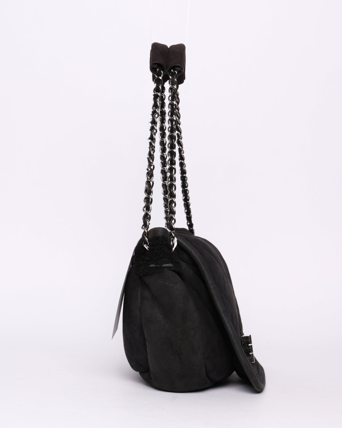 Chanel Black Suede & Shearling Quilted 2.55 Flap