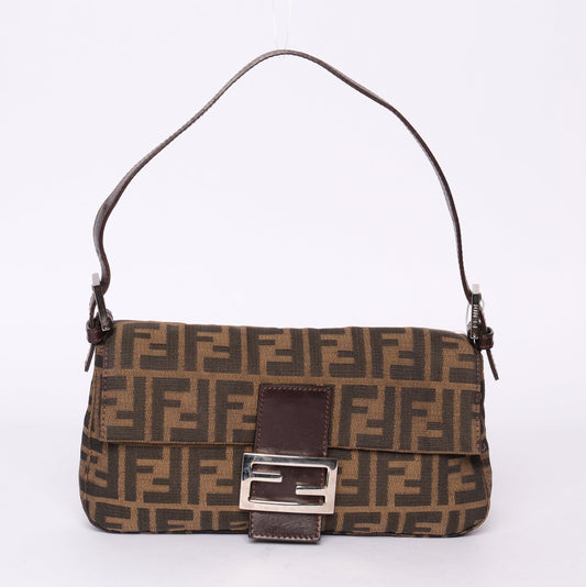 Fendi Brown Canvas & Leather Zucca Monogram Classic Baguette Shoulder Bag