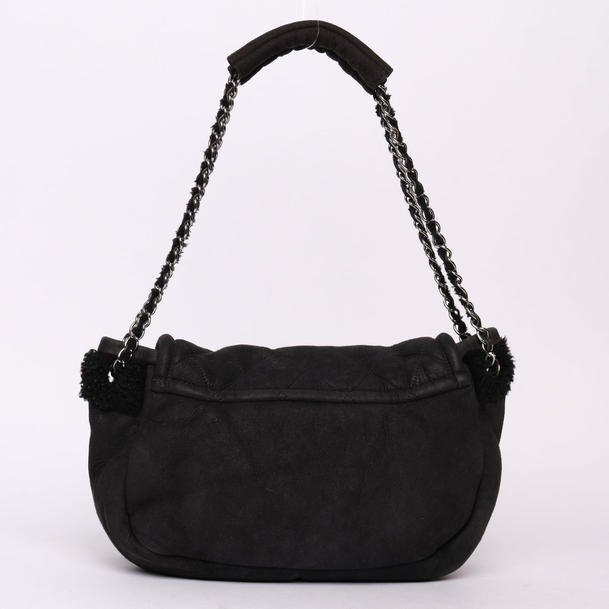 Chanel Black Suede & Shearling Quilted 2.55 Flap