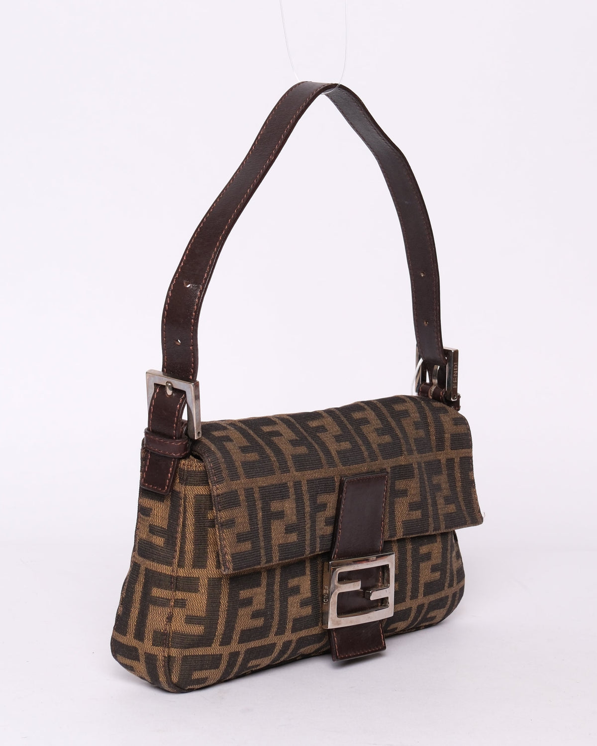 Fendi Brown Canvas & Leather Zucca Monogram Classic Baguette Shoulder Bag