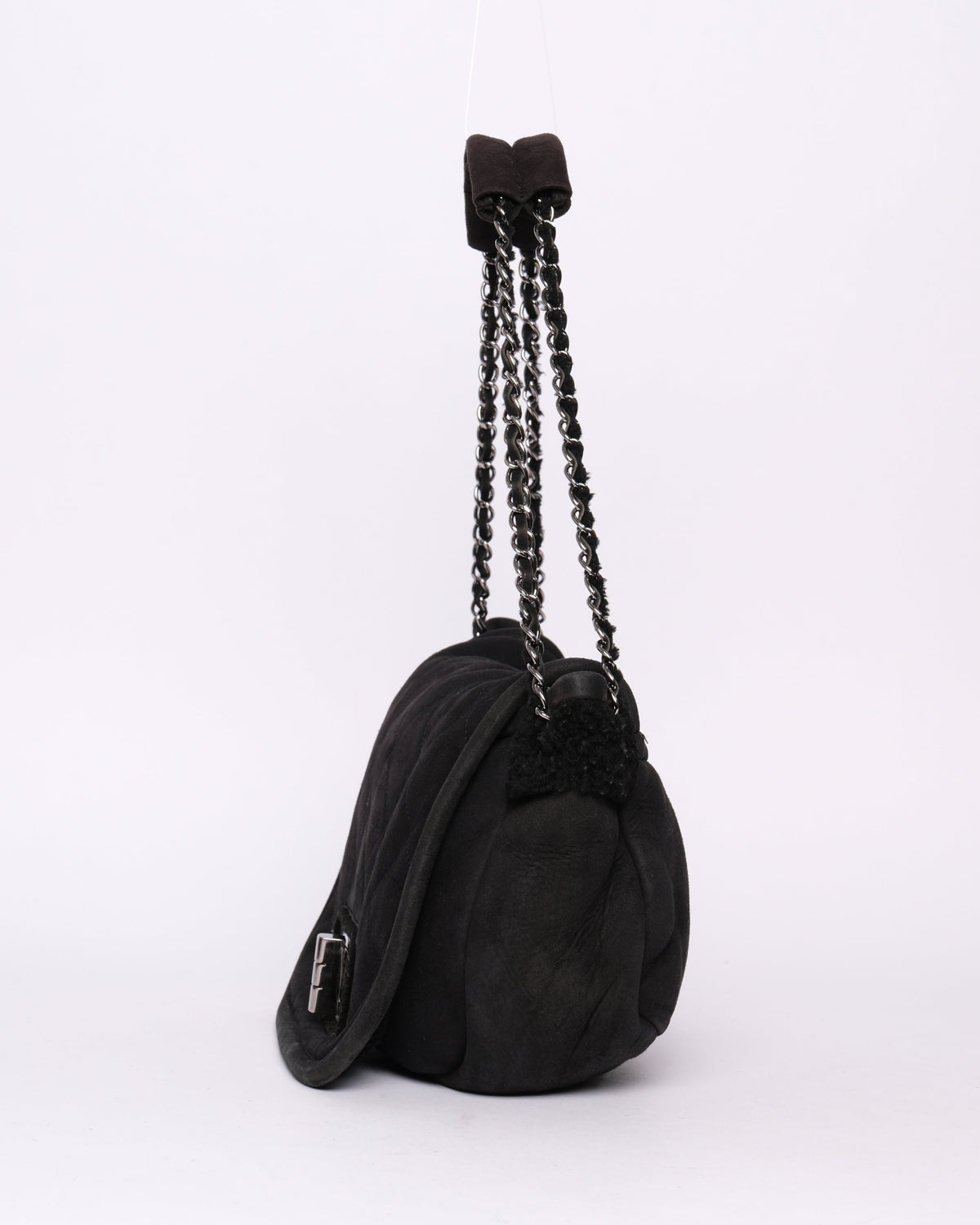 Chanel Black Suede & Shearling Quilted 2.55 Flap