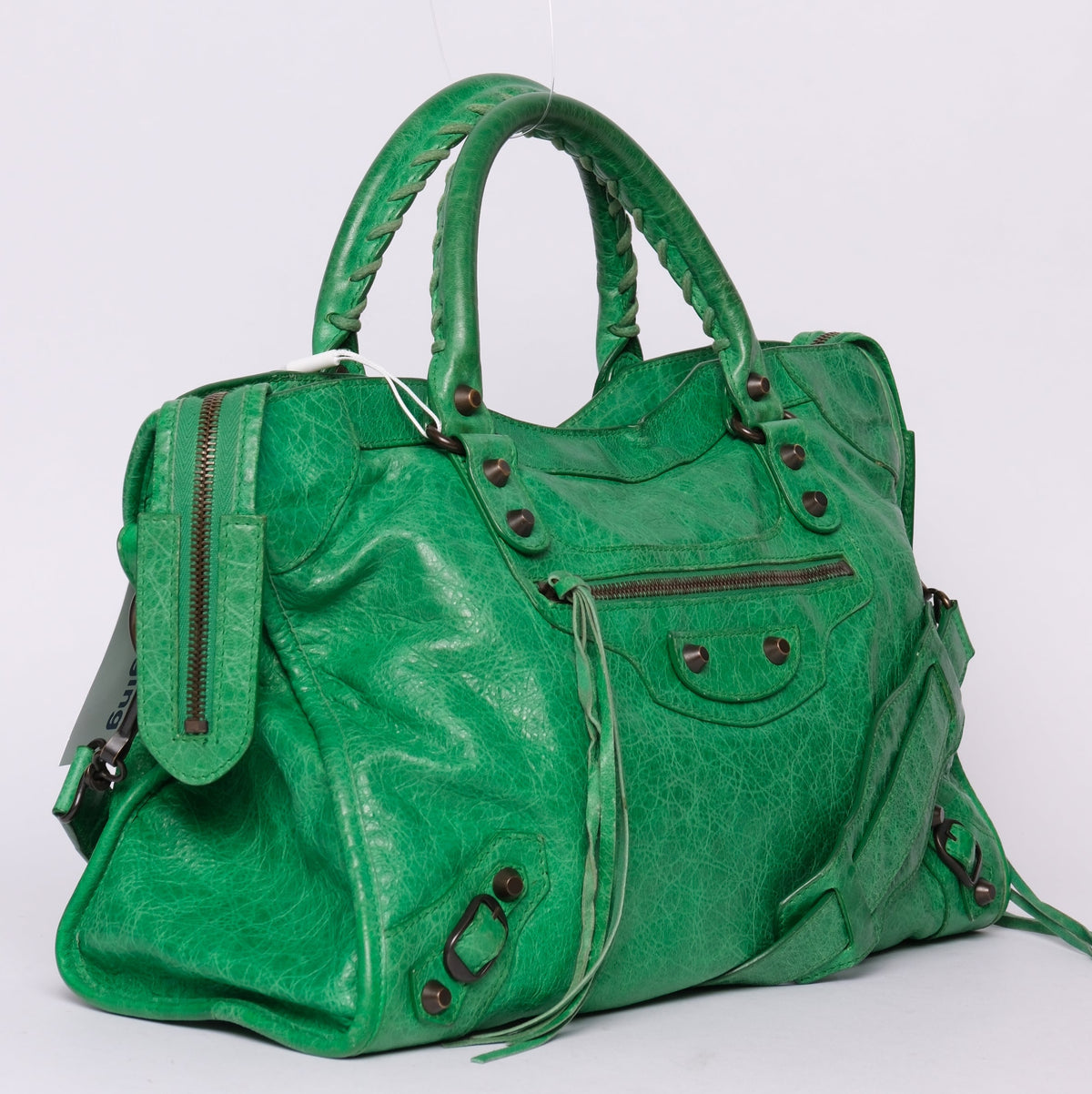 Balenciaga Green Leather City Bag Brass HW