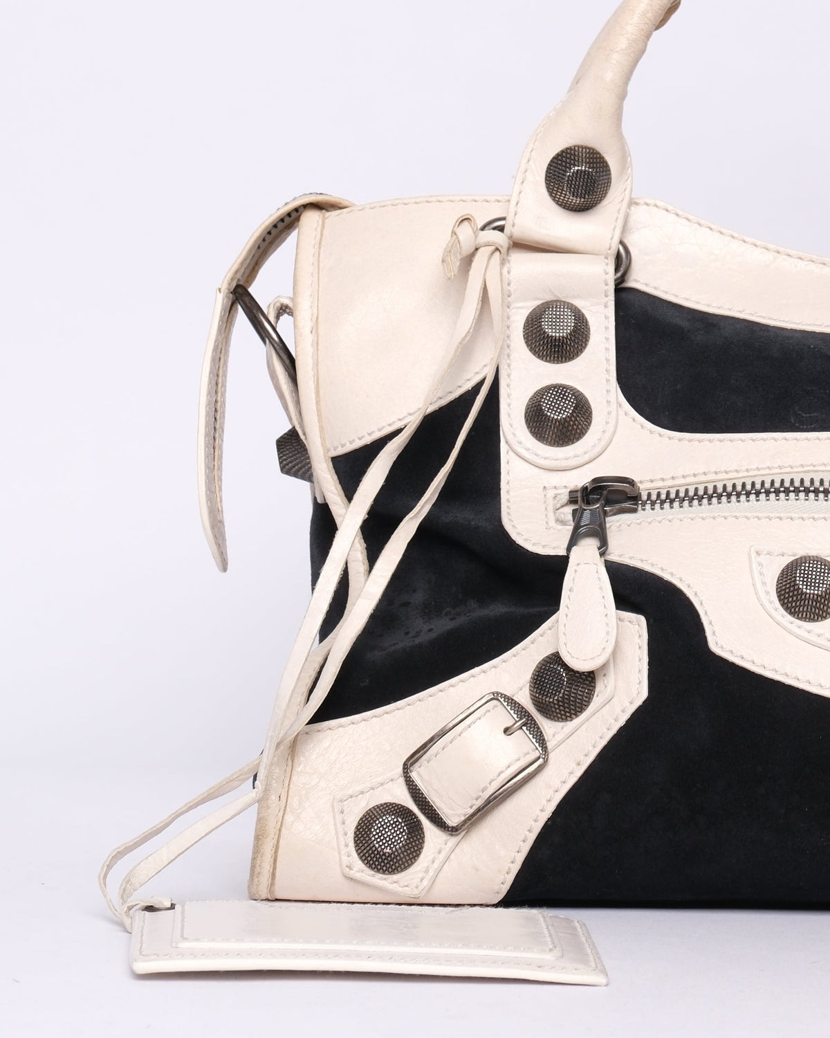 Balenciaga Black Suede & Ivory Leather City Bag