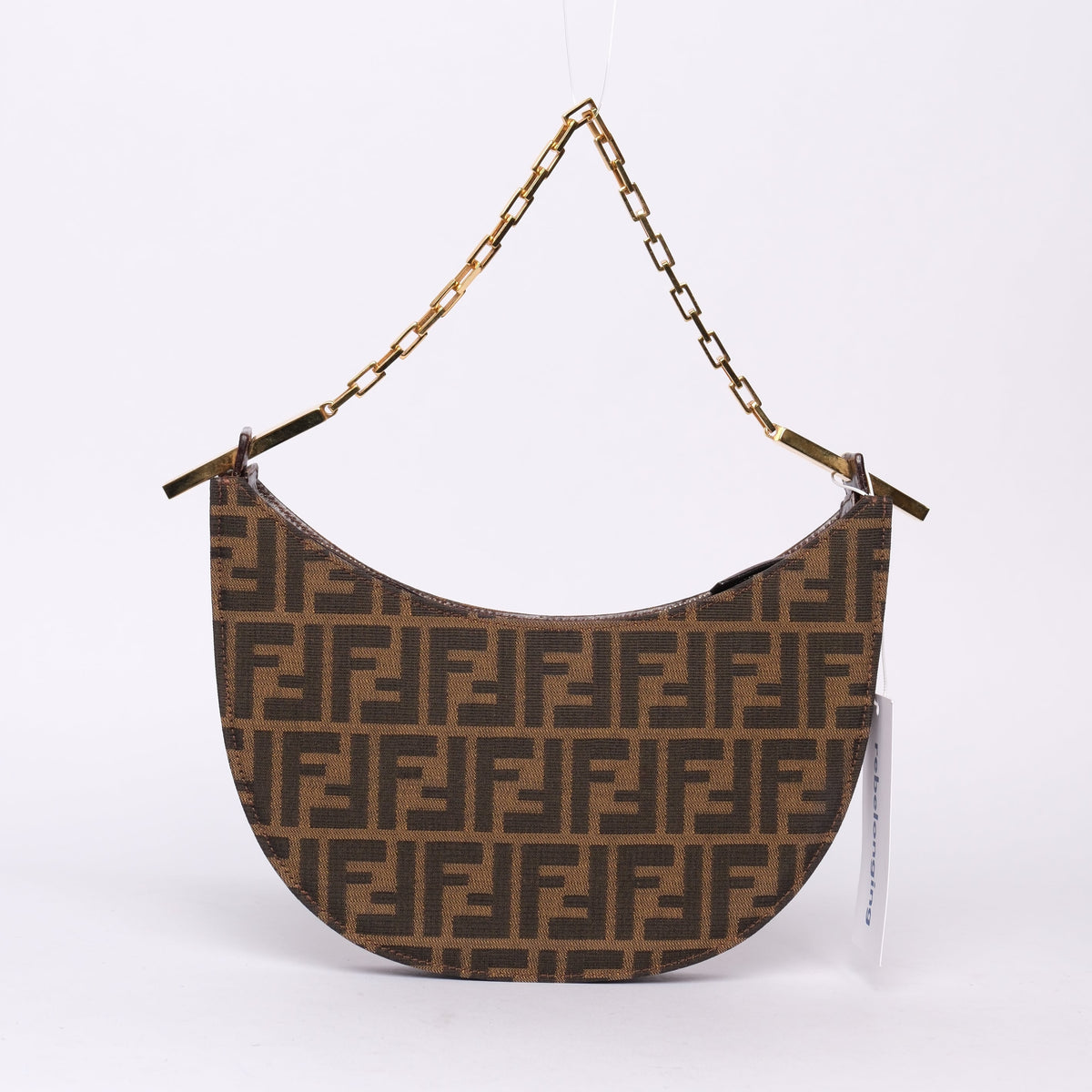 Fendi Zucca Monogram Moon Shoulder Bag w/ Chain Strap
