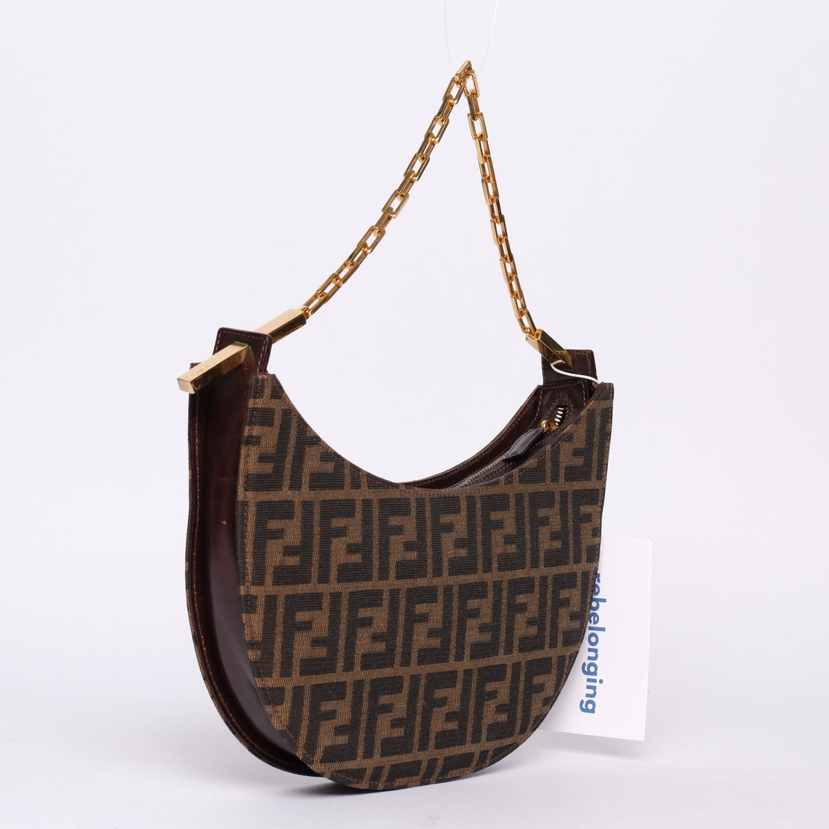Fendi Zucca Monogram Moon Shoulder Bag w/ Chain Strap