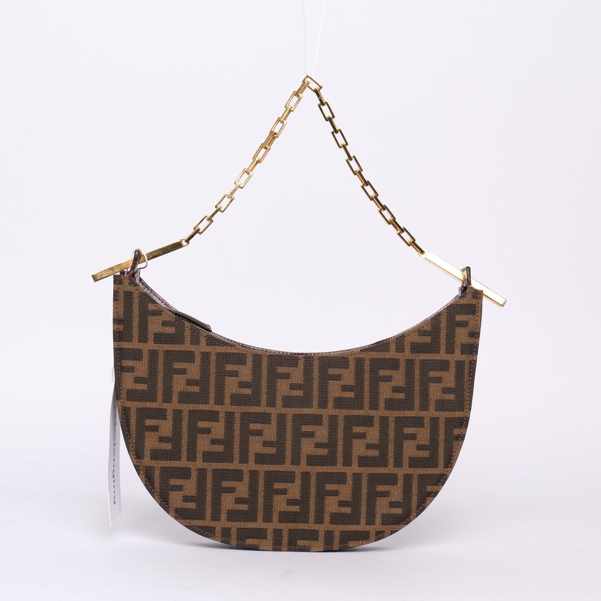 Fendi Zucca Monogram Moon Shoulder Bag w/ Chain Strap