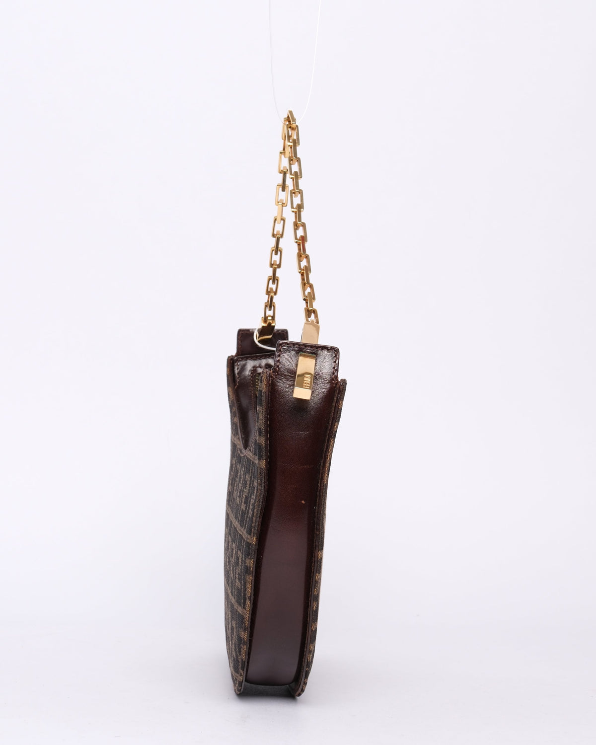 Fendi Zucca Monogram Moon Shoulder Bag w/ Chain Strap
