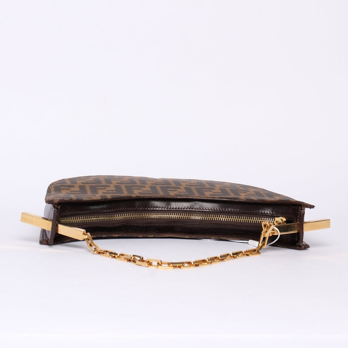 Fendi Zucca Monogram Moon Shoulder Bag w/ Chain Strap