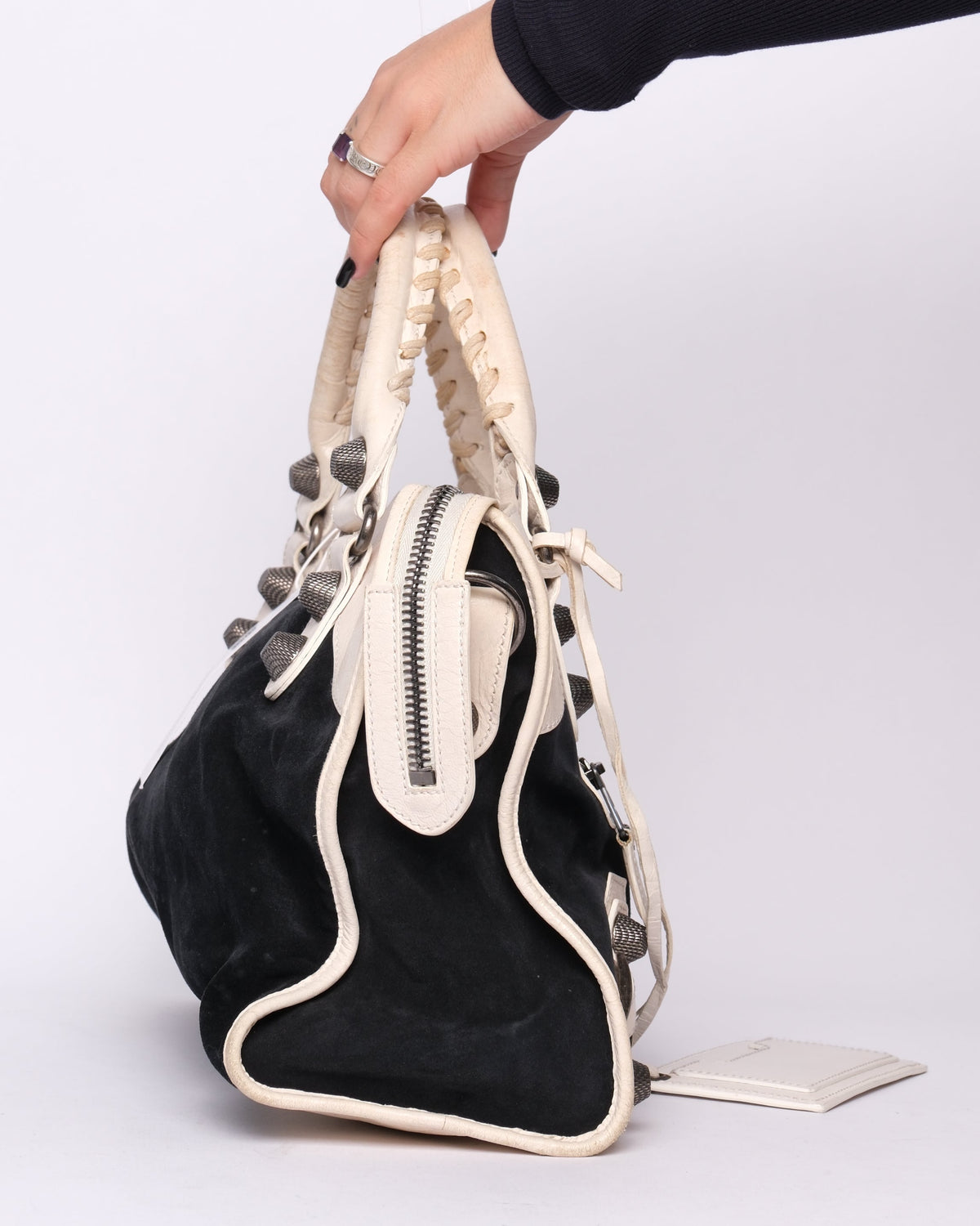 Balenciaga Black Suede & Ivory Leather City Bag
