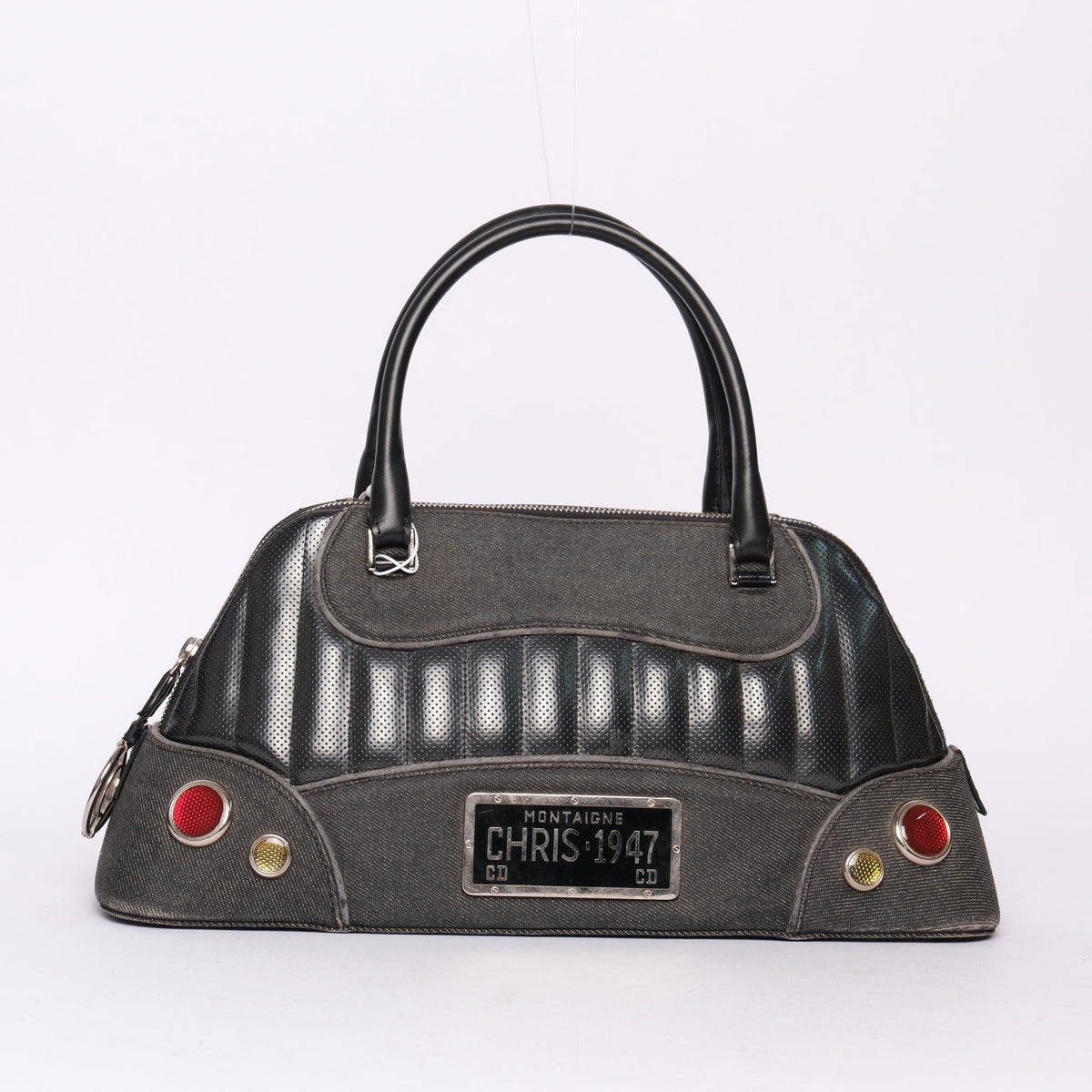 Christian Dior Black Denim & Leather Montaigne Cadillac Top Handle Bag