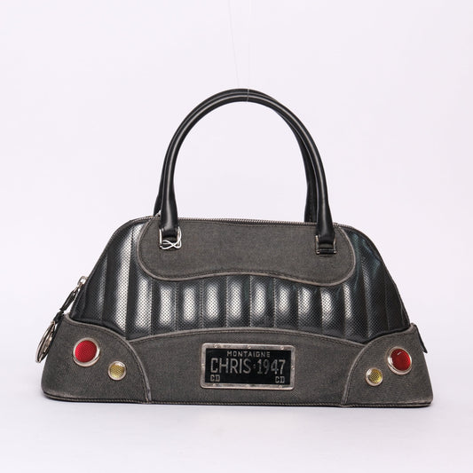 Christian Dior Black Denim & Leather Montaigne Cadillac Top Handle Bag