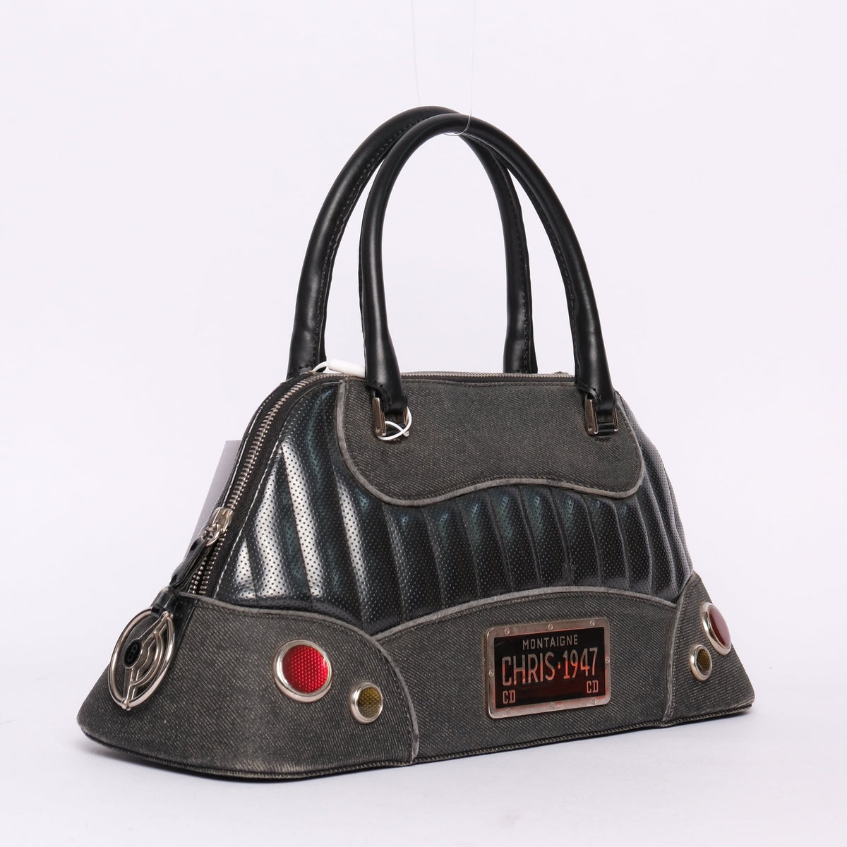 Christian Dior Black Denim & Leather Montaigne Cadillac Top Handle Bag
