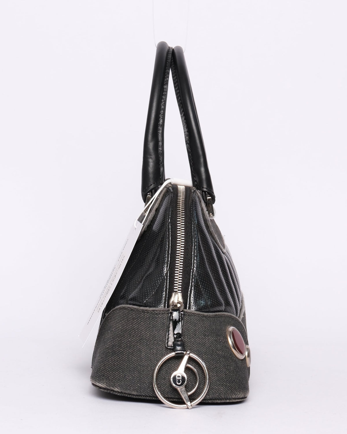 Christian Dior Black Denim & Leather Montaigne Cadillac Top Handle Bag