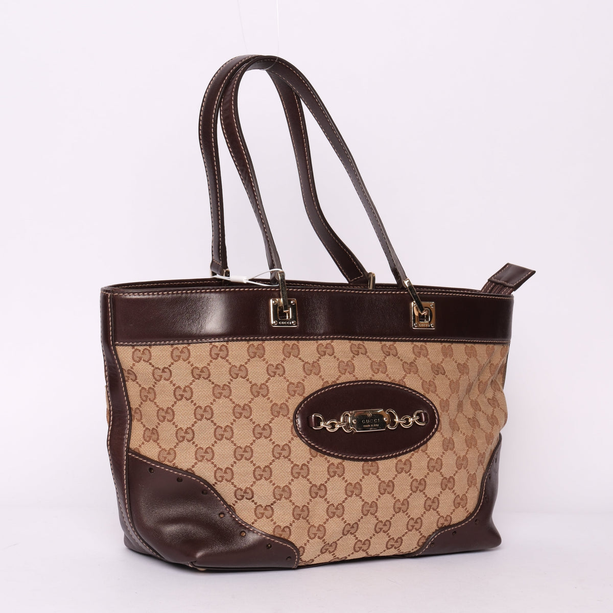 Gucci Brown Canvas & Leather Monogram Punch Tote Bag