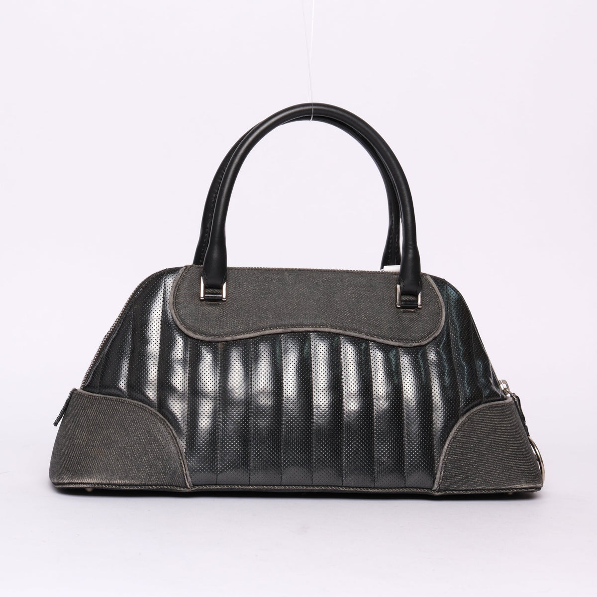 Christian Dior Black Denim & Leather Montaigne Cadillac Top Handle Bag