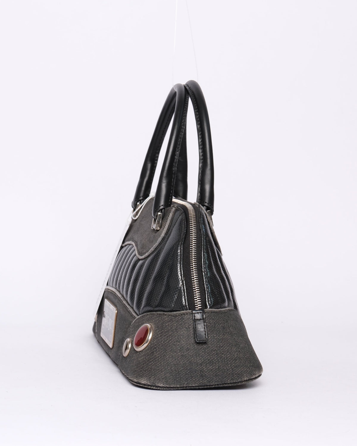 Christian Dior Black Denim & Leather Montaigne Cadillac Top Handle Bag
