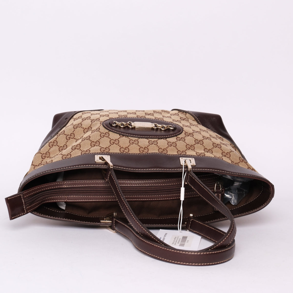 Gucci Brown Canvas & Leather Monogram Punch Tote Bag