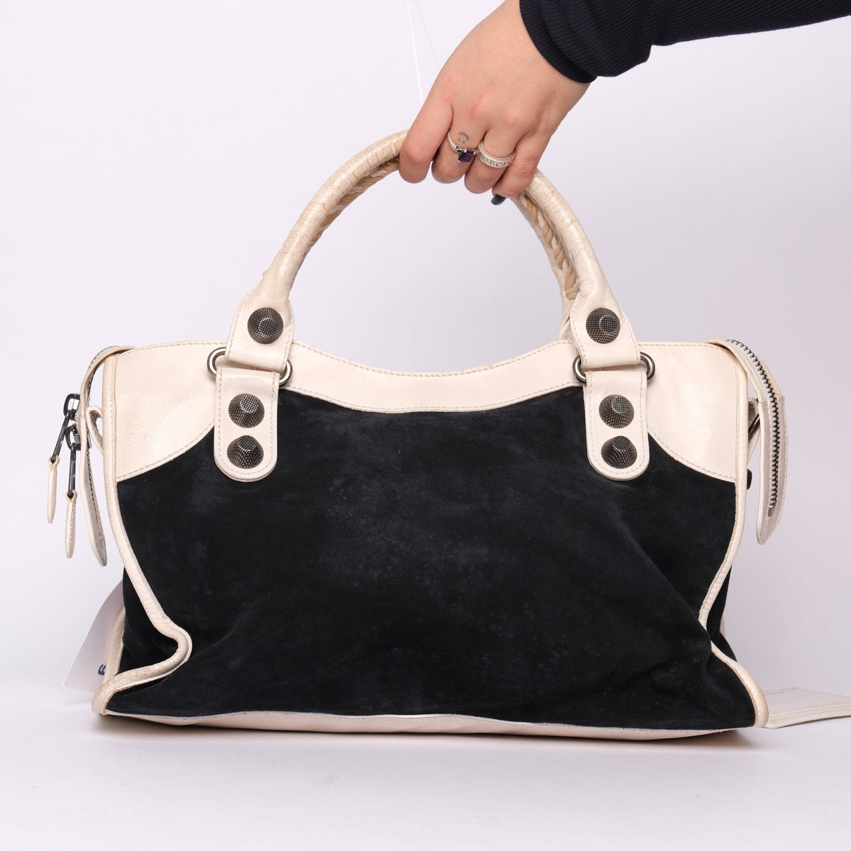 Balenciaga Black Suede & Ivory Leather City Bag