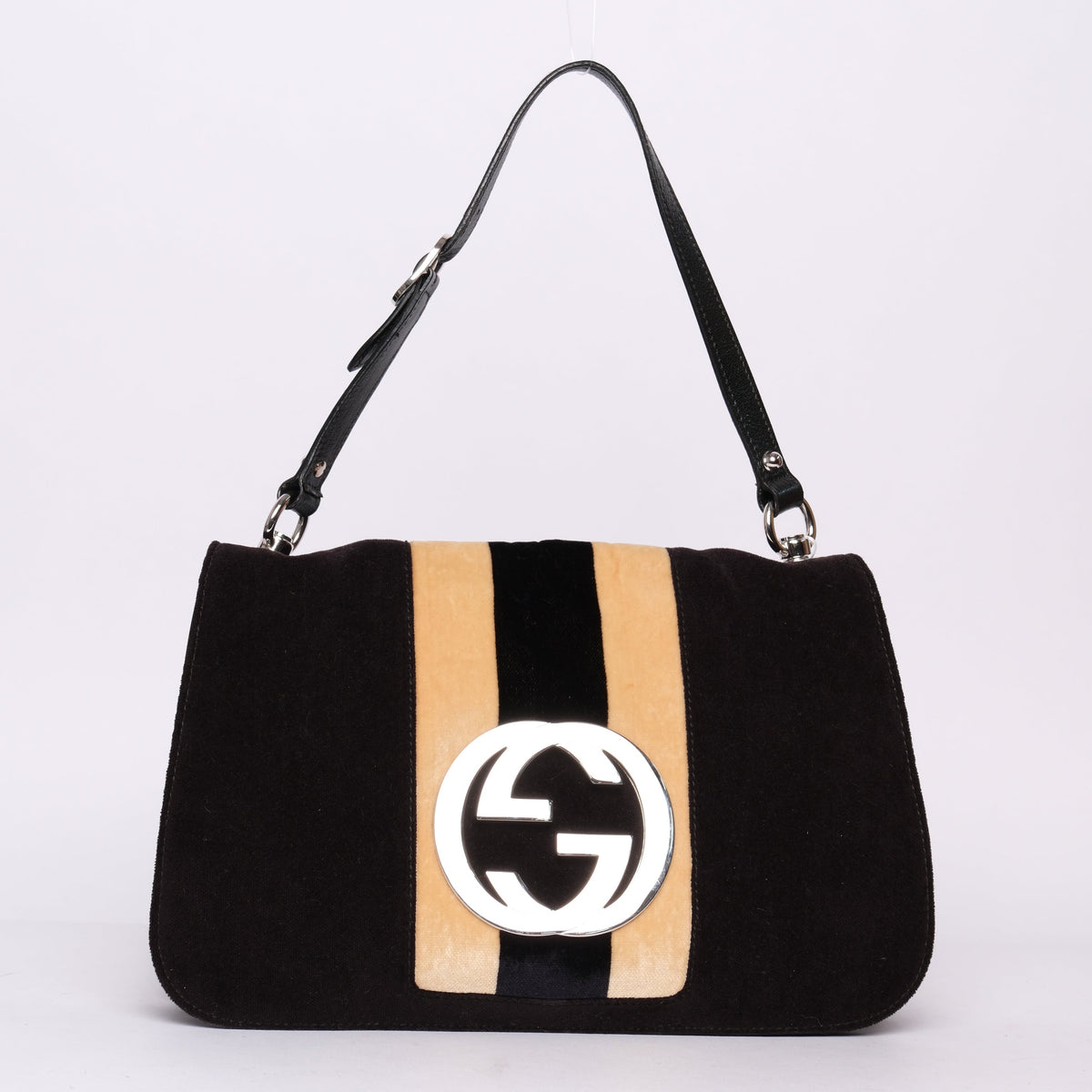 Gucci Black Velour & Leather Blonde Handbag