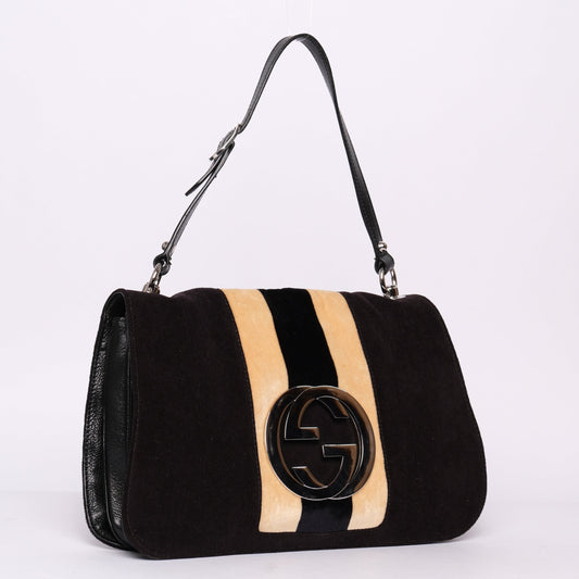 Gucci Black Velour & Leather Blonde Handbag