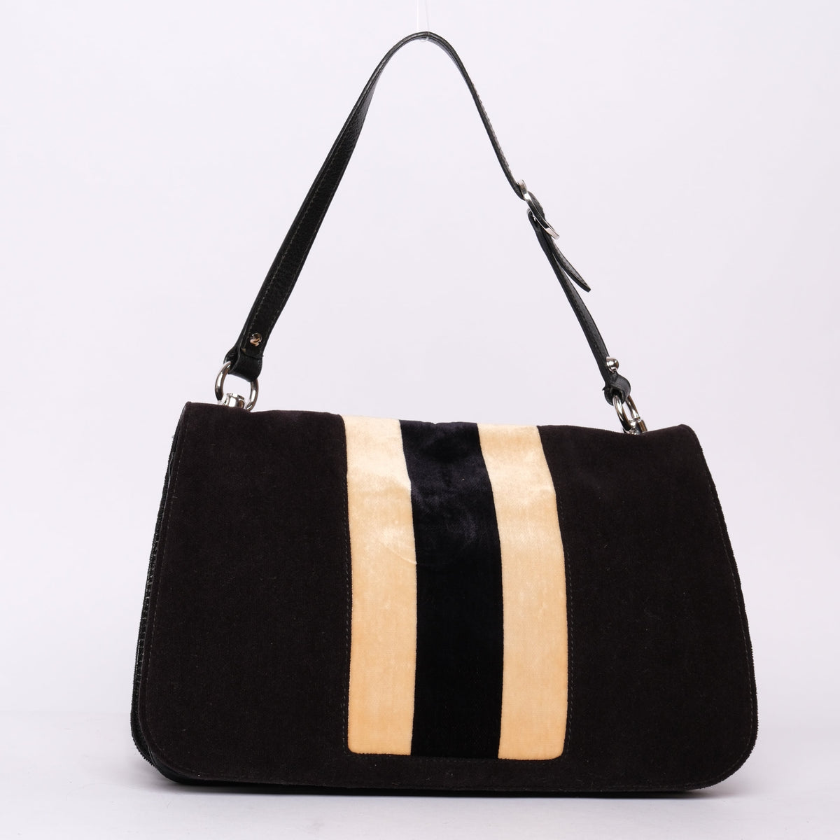 Gucci Black Velour & Leather Blonde Handbag