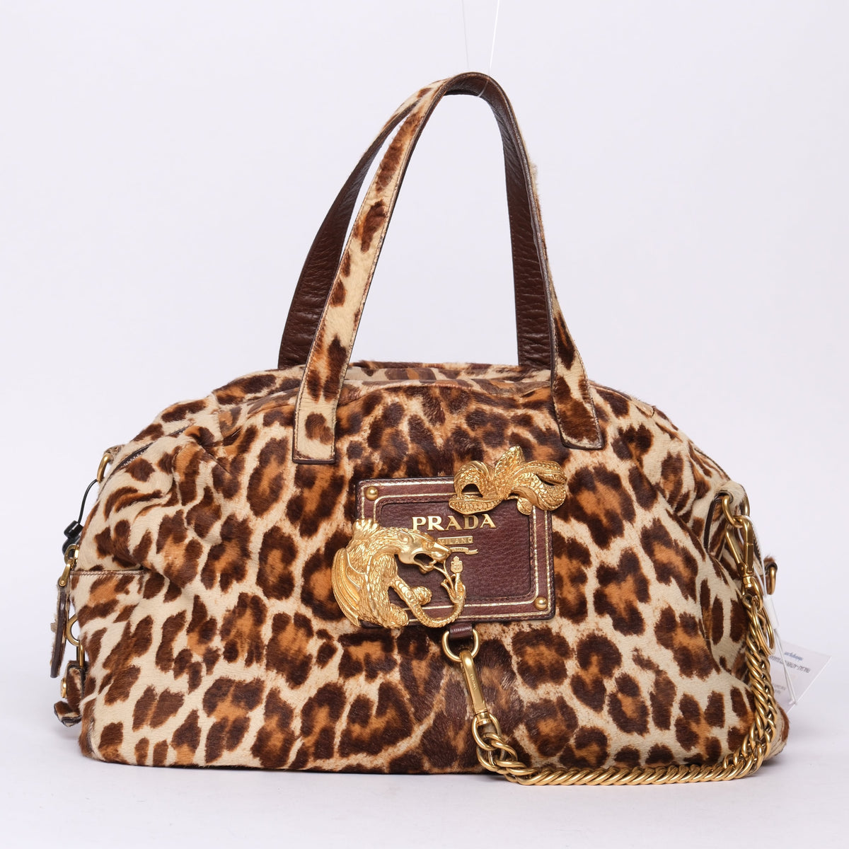 Prada Brown Pony Hair Cheetah Printed Cavaillino Bauletto Bag GHW