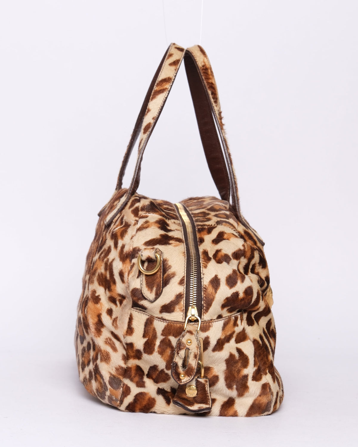 Prada Brown Pony Hair Cheetah Printed Cavaillino Bauletto Bag GHW