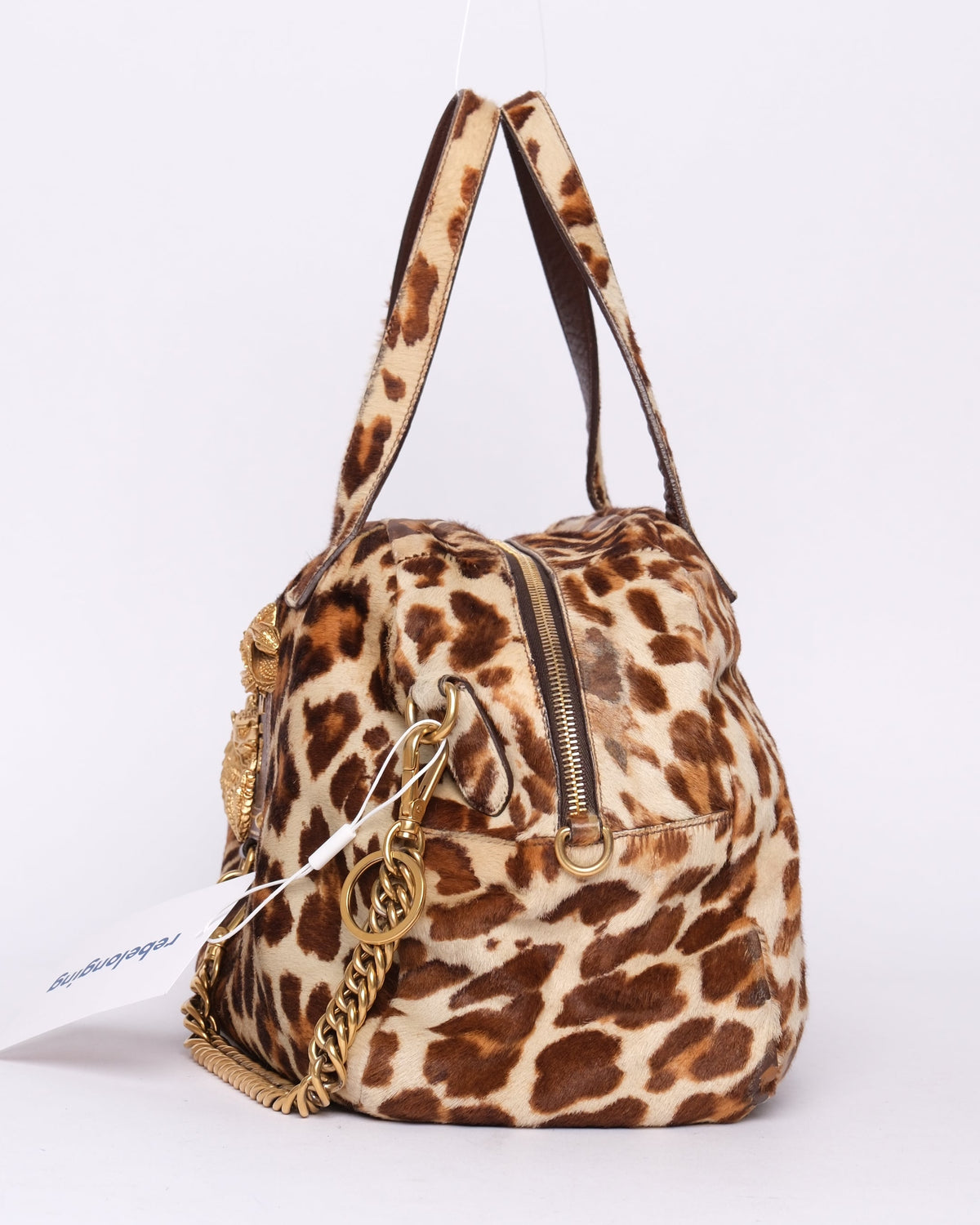 Prada Brown Pony Hair Cheetah Printed Cavaillino Bauletto Bag GHW