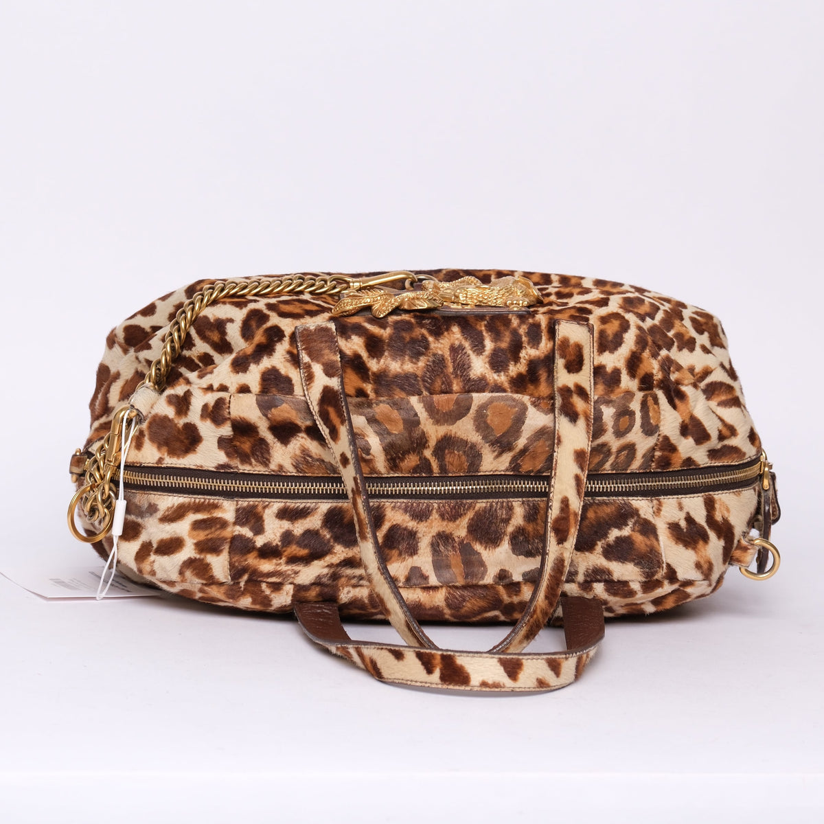 Prada Brown Pony Hair Cheetah Printed Cavaillino Bauletto Bag GHW