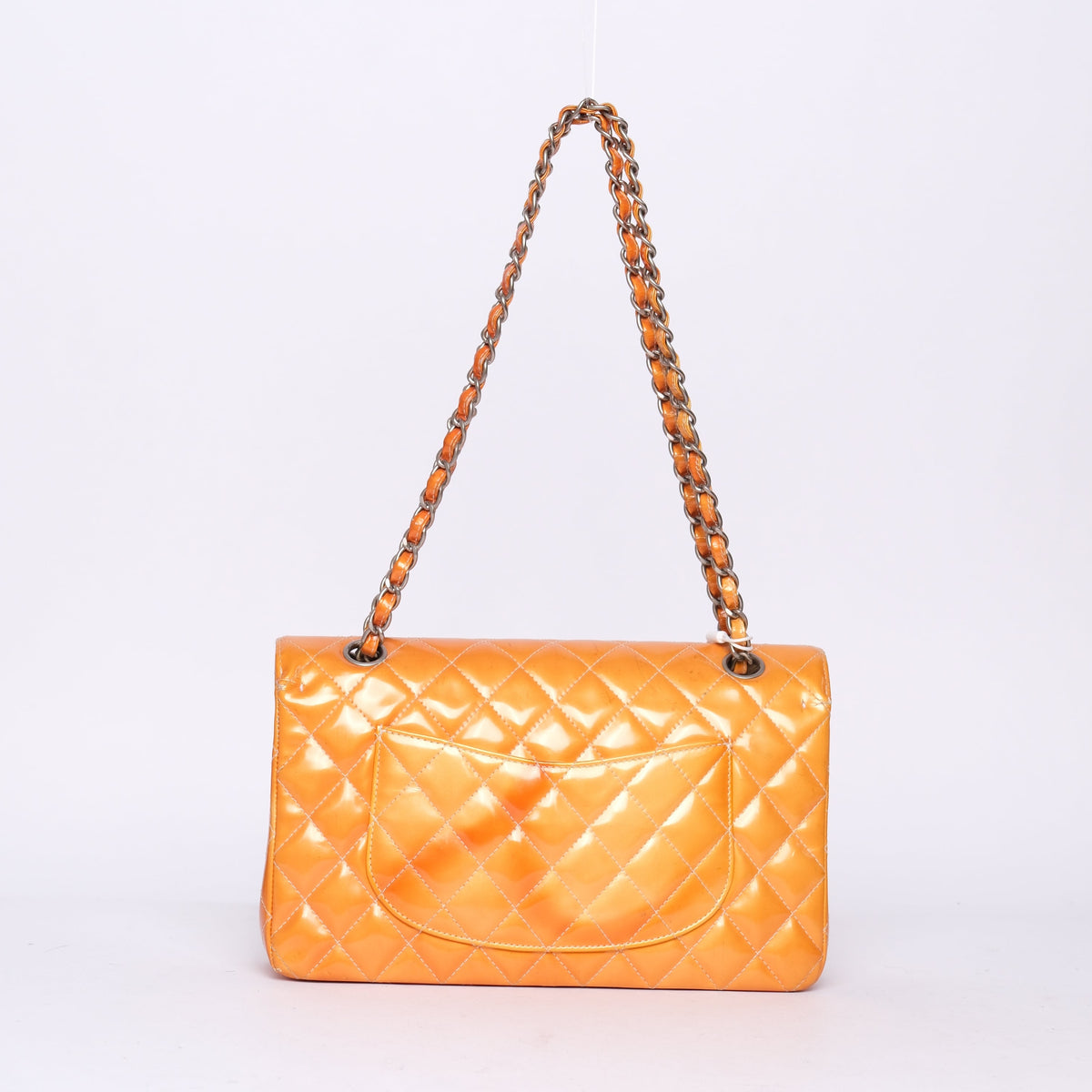 Chanel Orange Patent Leather Quilted Matelasse Double Flap Shoulder Bag
