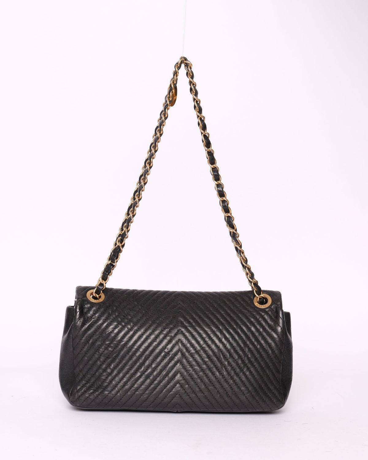 Chanel Black Lambskin Leather Chevron Flap GHW