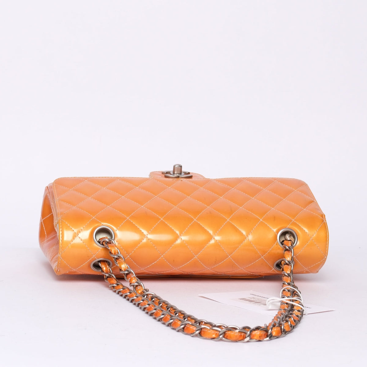 Chanel Orange Patent Leather Quilted Matelasse Double Flap Shoulder Bag