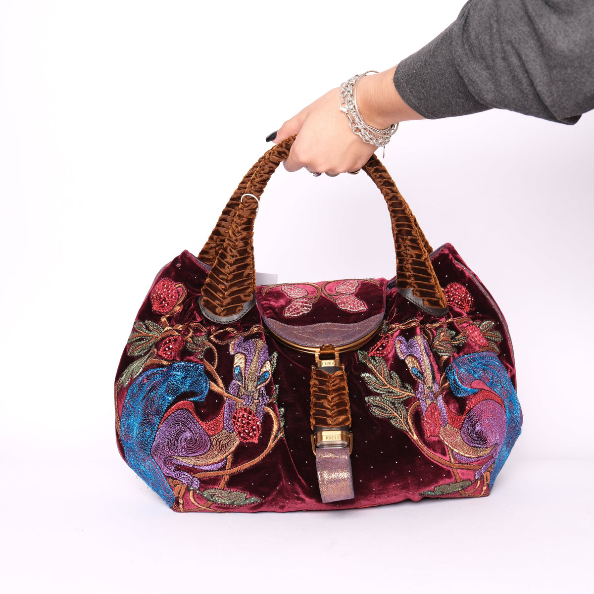 RARE Fendi Velour Squirrel Detail Multicolor Spy Bag