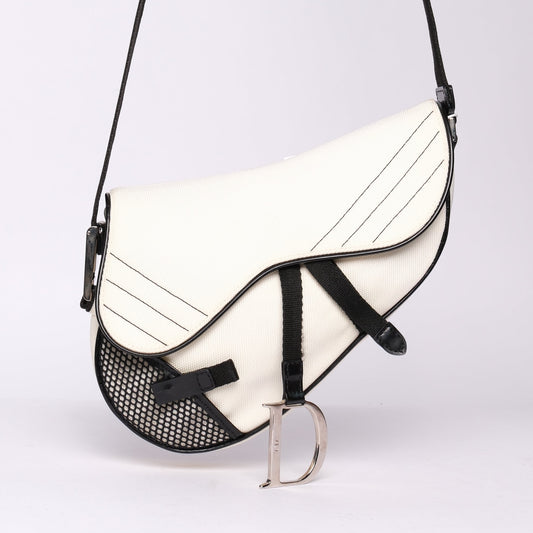 Christian Dior White Nylon Saddle Messenger