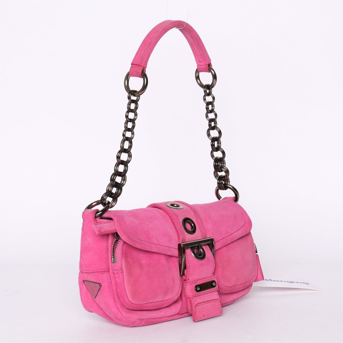 Prada Pink Suede Chain Shoulder Bag