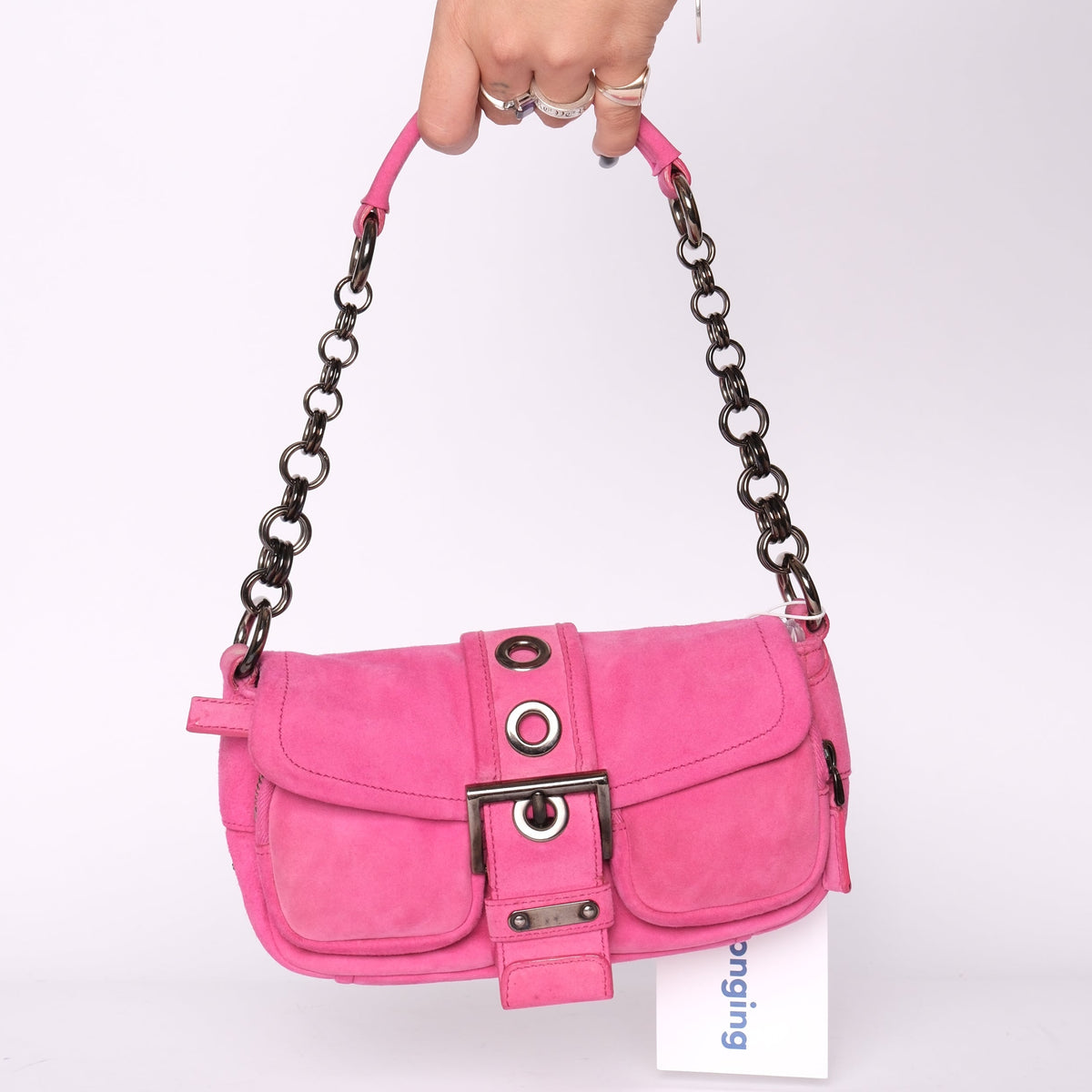 Prada Pink Suede Chain Shoulder Bag