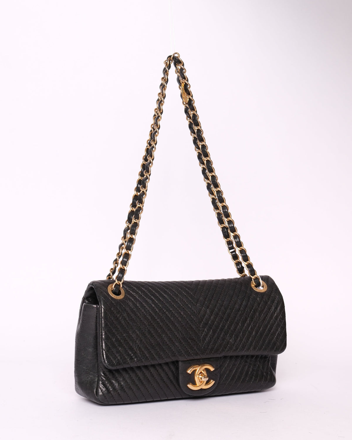 Chanel Black Lambskin Leather Chevron Flap GHW