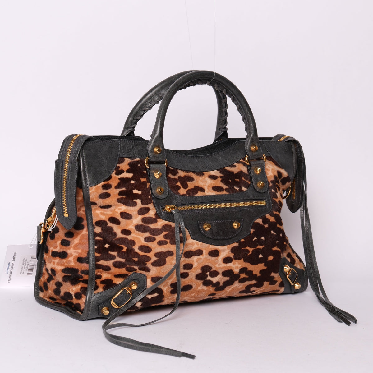 Balenciaga Cheetah Printed Pony-Hair & Leather City Bag