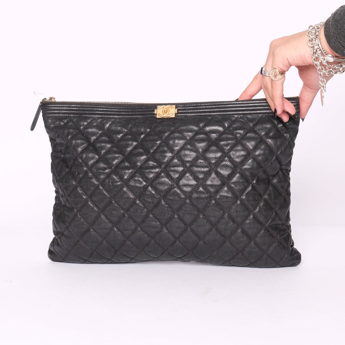 Chanel Caviar Leather Large Boy Clutch