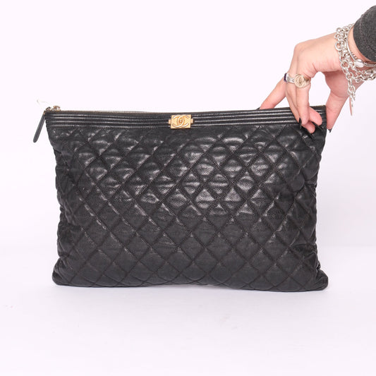 Chanel Caviar Leather Large Boy Clutch