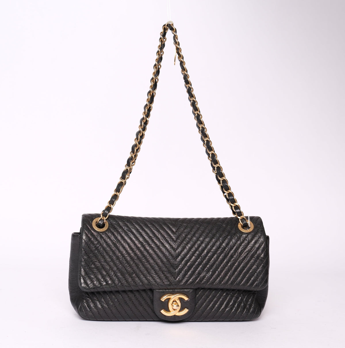 Chanel Black Lambskin Leather Chevron Flap GHW