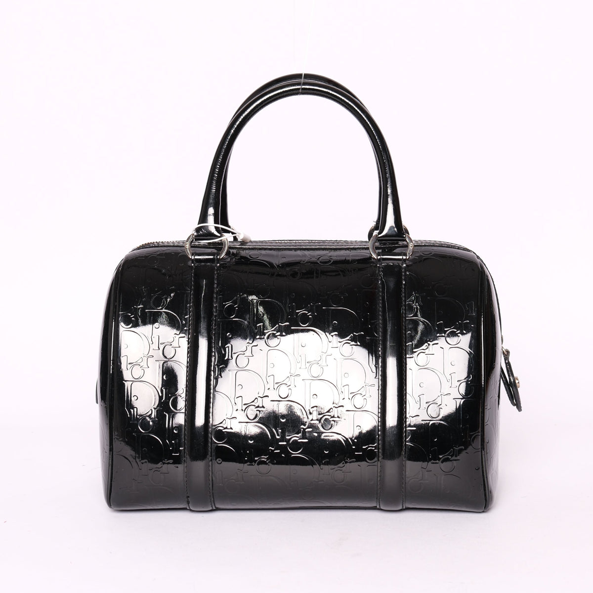 Christian Dior Black Patent Leather Trotter Monogram Boston Bag
