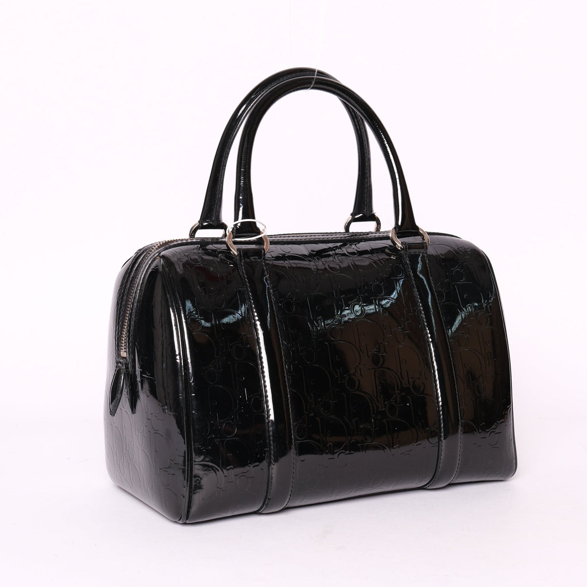Christian Dior Black Patent Leather Trotter Monogram Boston Bag