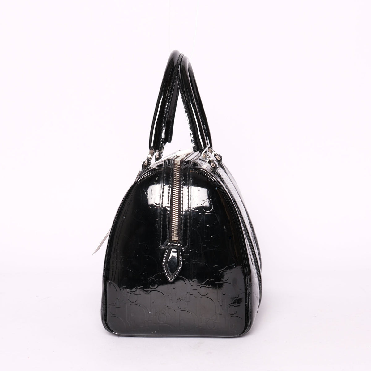 Christian Dior Black Patent Leather Trotter Monogram Boston Bag