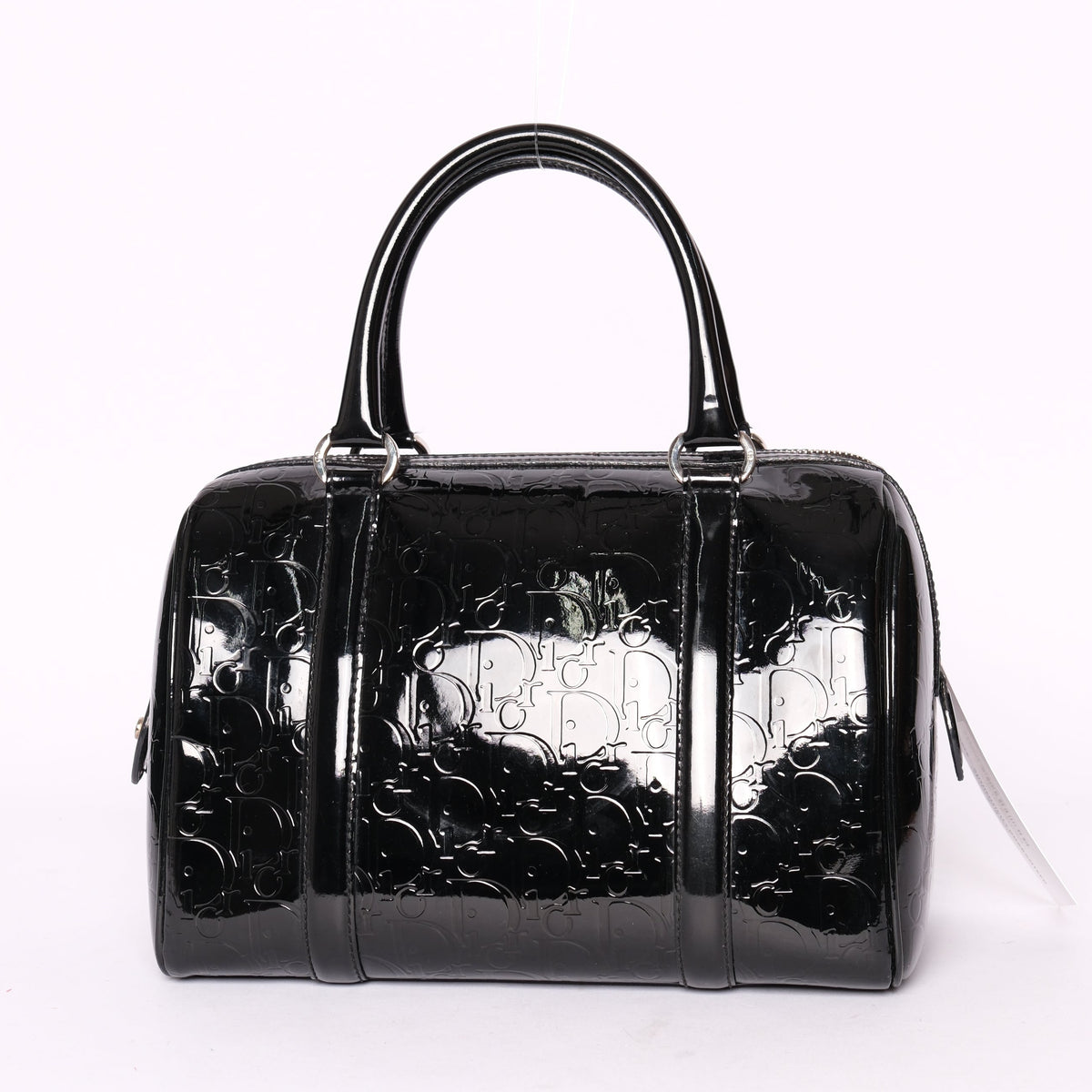 Christian Dior Black Patent Leather Trotter Monogram Boston Bag