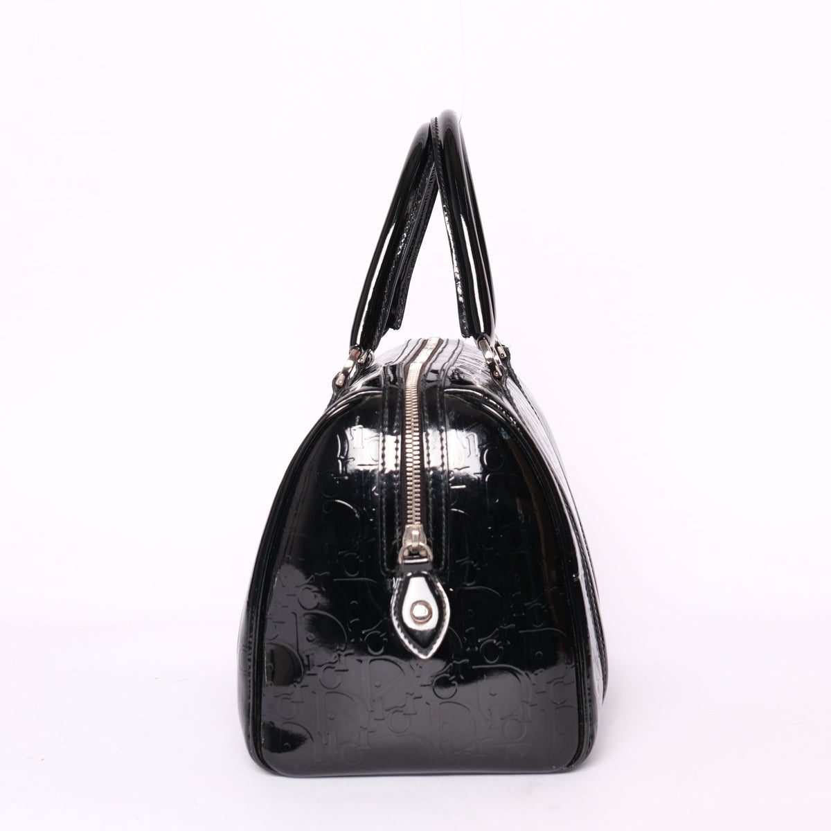 Christian Dior Black Patent Leather Trotter Monogram Boston Bag