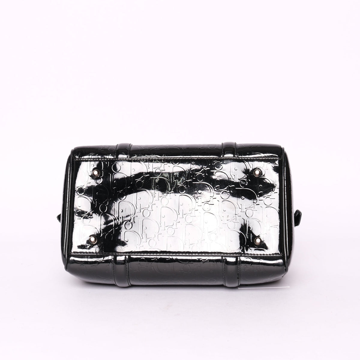 Christian Dior Black Patent Leather Trotter Monogram Boston Bag